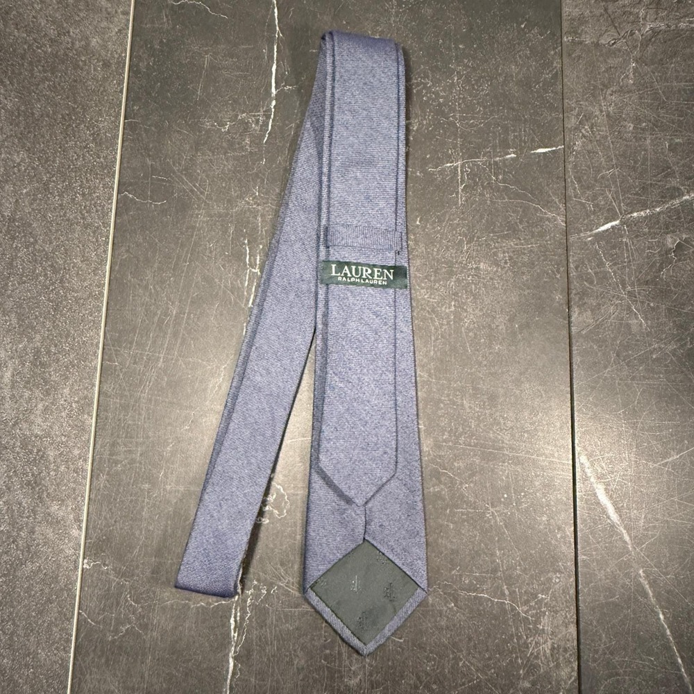 Vintage Lauren Ralph Lauren Mens Tie | Blue Cotton Silk Textured Solid | Y2K - Picture 2 of 7